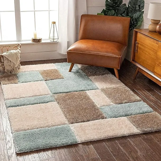Multicolour Super Soft Microfiber Geometric Roblox Shaggy Carpet (2 x 8 ft)
