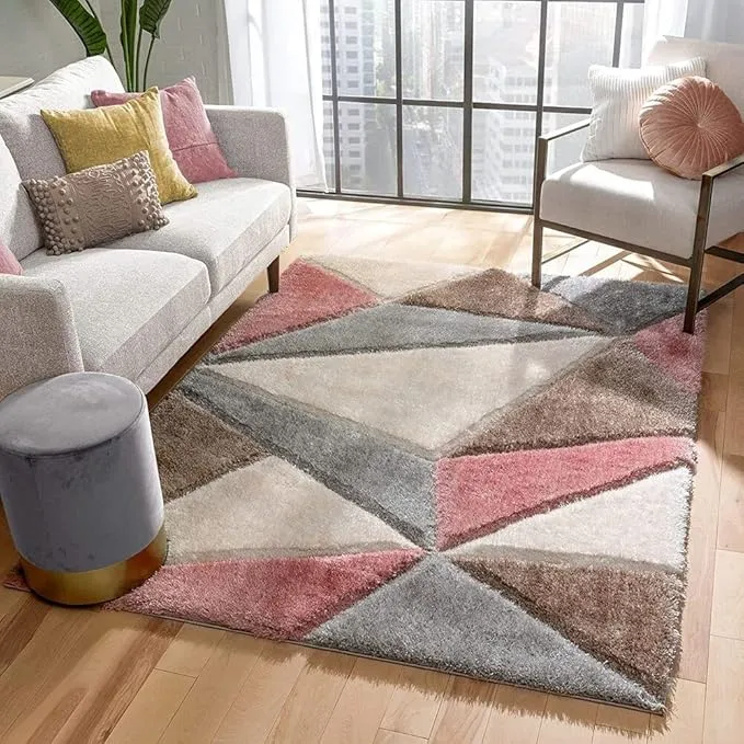 Peach Handmade Microfriber Soft & Plush Geometric Shaggy Carpet (2 x 8 ft)