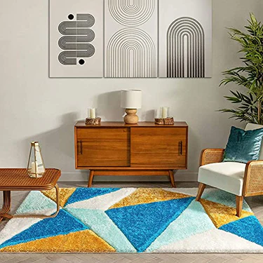 Multicolour Geometric Microfiber Super Soft Anti Skid Shaggy Carpet  (2 x 8 ft)