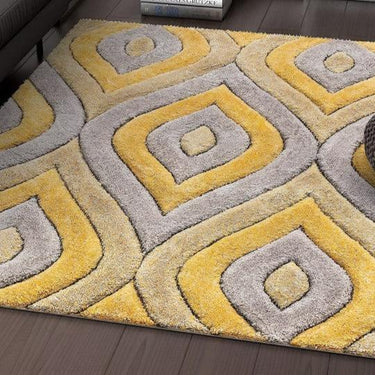 Yellow & Grey Handwoven Microfiber Geometric Super Soft Shaggy Carpet  (2 x 8 ft)