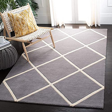Grey Geometric Wool Hand Tufted Carpet For Bed Room & Living Room  (4 x 6 ft)
