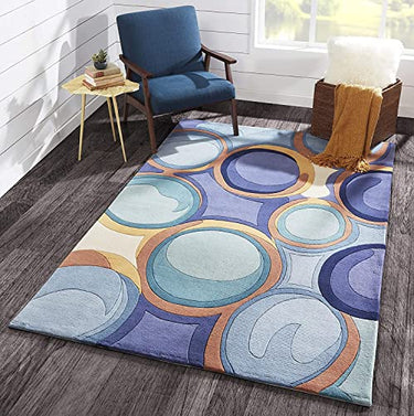 Blue & Green Multi Coloured Abstract Hand Tufted Wool Carpet  (4 x 6 ft)
