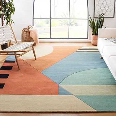 Hand Tufted Multi Coloured Abstract Wool Carpet For Bed Room & Living Room  (4 x 6 ft)