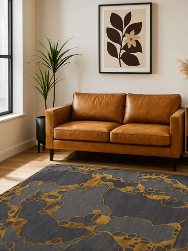 Grey & Mustard Torotta Abstract Hand Tufted New Zealand Wool & Viscose Silk Rug  (3 x 5 ft)
