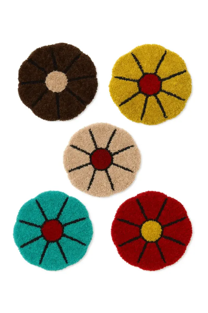 Luxurious 3D Floral Shaggy Polyester Doormat | Super Soft, Anti-Slip Entrance Mat (Set of 5)