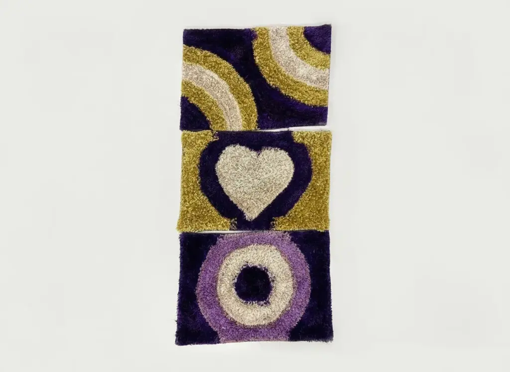 Royalty Purple & Gold 3-Piece Shaggy Rug Set | Abstract Heart & Swirl Design  (16×24)