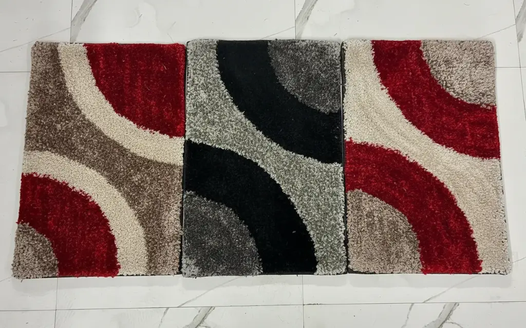 Modern 3-Piece Abstract Shaggy Runner Set | High-Pile Swirl Design Mats (Set of 3) (16×24)