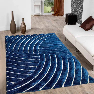 Blue Spiral Super Soft & Plush Shaggy Carpet For Bed Room & Living Room (2 x 8 ft)