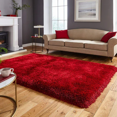 Red Solid Super Soft & Plush Shaggy Carpet For Bed Room & Living Room  (2 x 8 ft)