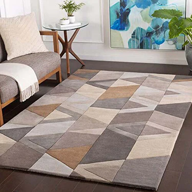 Geometric Multi Coloured Hand Tufted Carpet For Bed Room & Living Room  (4 x 6 ft)