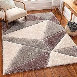 Brown & Grey Handmade Microfriber Soft & Plush Geometric Shaggy Carpet  (2 x 8 ft)