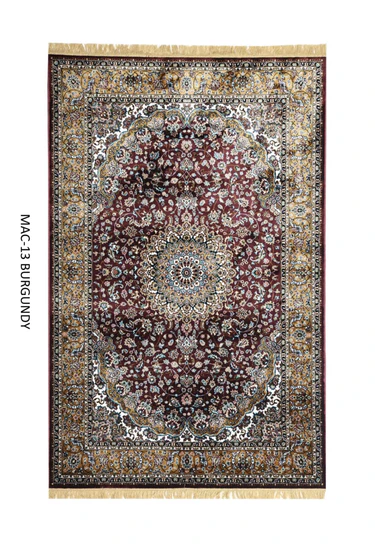 Burgundy & Gold Persian Silk Carpet For Living Room & Bedroom  (2 x 6 ft)