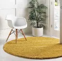 Mustard Handcrafted Round Solid Microfiber Plush Anti Skid Shaggy Carpet 