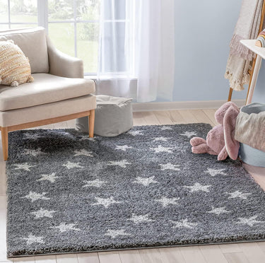 Dark Grey Little Hearts Super Soft Shaggy Carpet For Bed Rooms & Living Rooms 