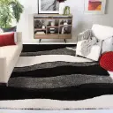 Black & Grey Multi Coloured Anti Skid Wave Super Soft Shaggy Carpet for Living Room And Bed Room 