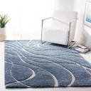 Blue Super Soft Microfiber Hi-Lo Pile Swirl Shaggy Carpet 