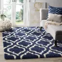 Navy Blue & Ivory Soft & Fluffy Shaggy Carpet For Bed Room Anti Skid Drawing Kids Room Rug 