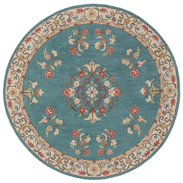 Abuson Blue Traditional Hand Tufted Woollen Round Rug 