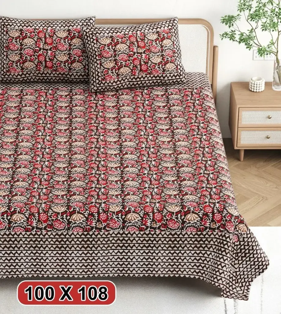 Traditional Jaipuri King Size (100x108) 100% Cotton Bedsheet 