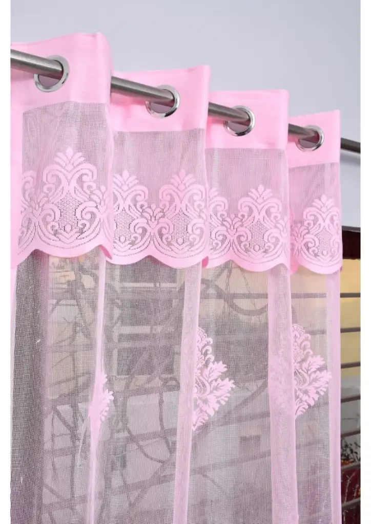 Blush Pink Floral Embroidered Sheer Grommet Curtain Panel (Pack of 2) (5 Feet)