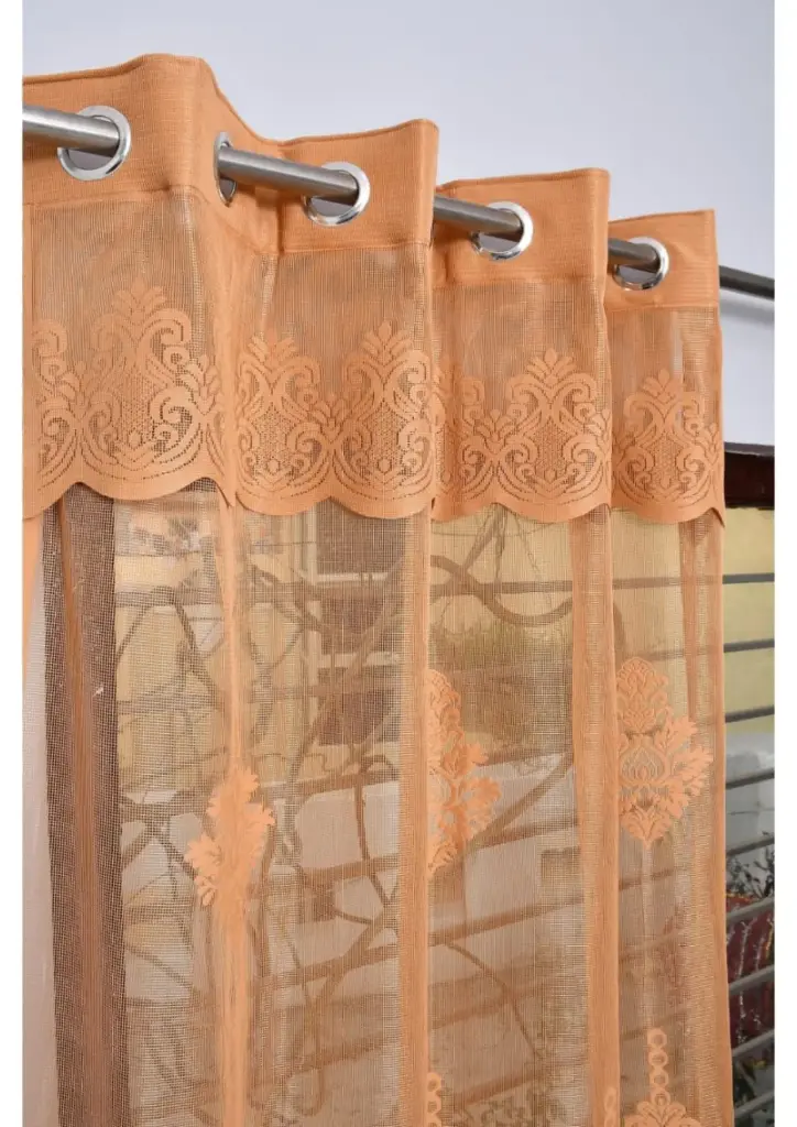 Luxury Embroidered Damask Sheer Grommet Curtain Panel - Peach/Coral (Pack of 2 ) (5 Feet)