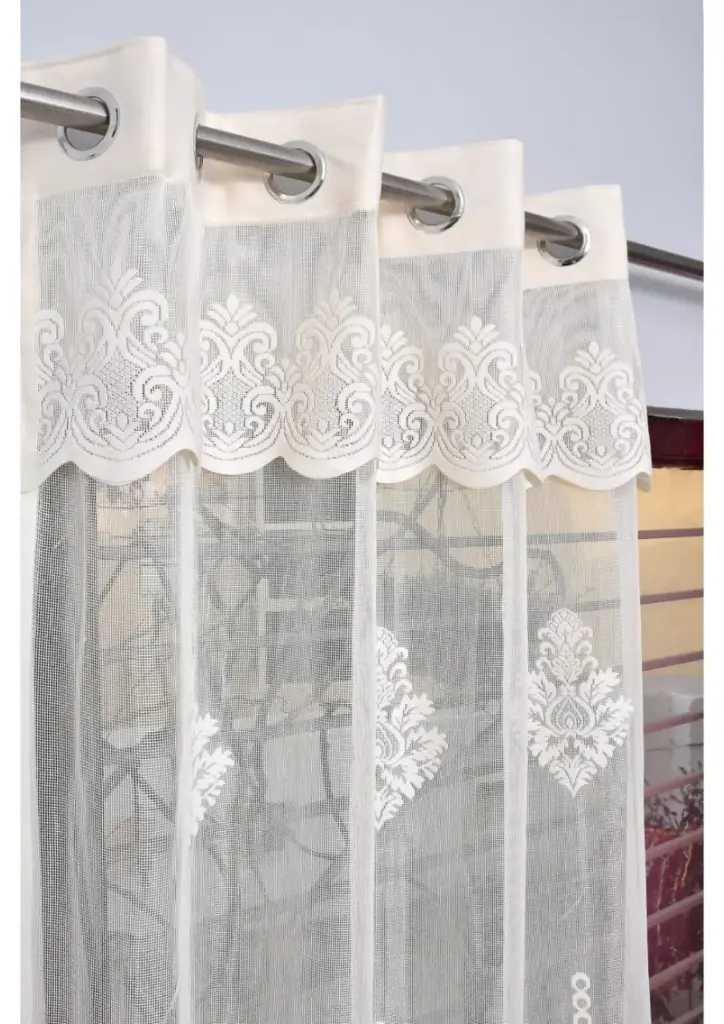Latest Frill Pannel Cream Tissue Curtain(Pack of 2) (5 Feet)