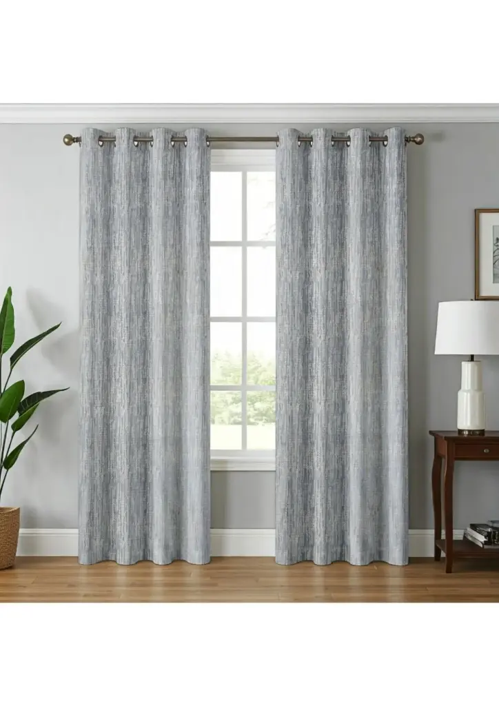 Modern Linen Texture Grey Curtain(Pack of 2) (5 Feet)