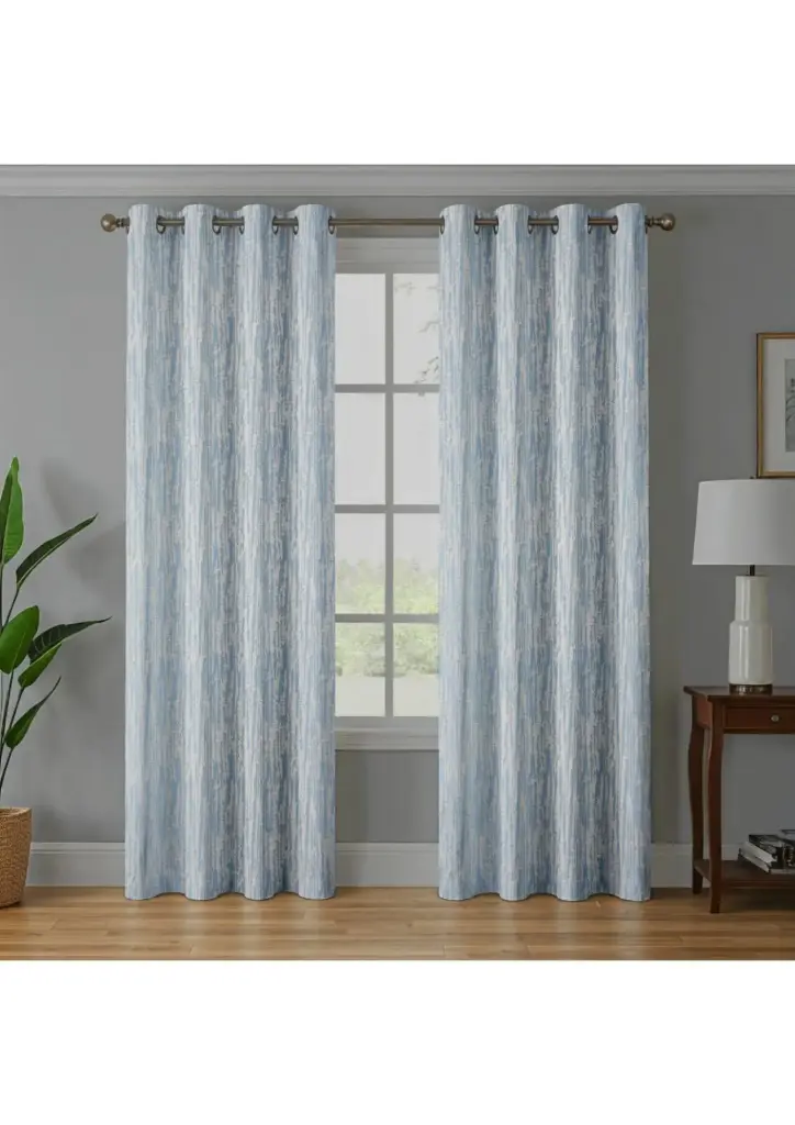 Light Blue Linen Texture Curtain(Pack of 2) (5 Feet)