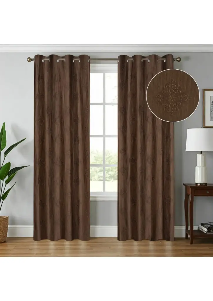 Luxury Textured Semi Blackout Curtains with Modern Wavy Geometric Design (Dark Brown) (Pack of 2) (5 Feet)