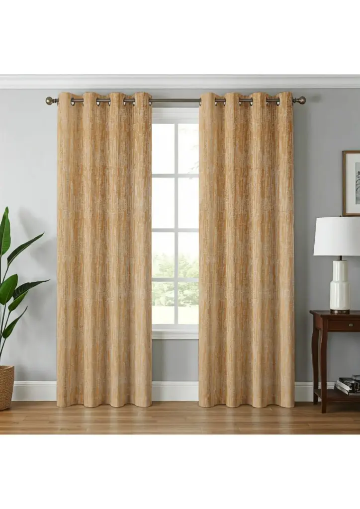 Modern Semi-Sheer Linen-Look Eyelet Curtain with Vertical Stripe Texture Pack of 2 (5 Feet)
