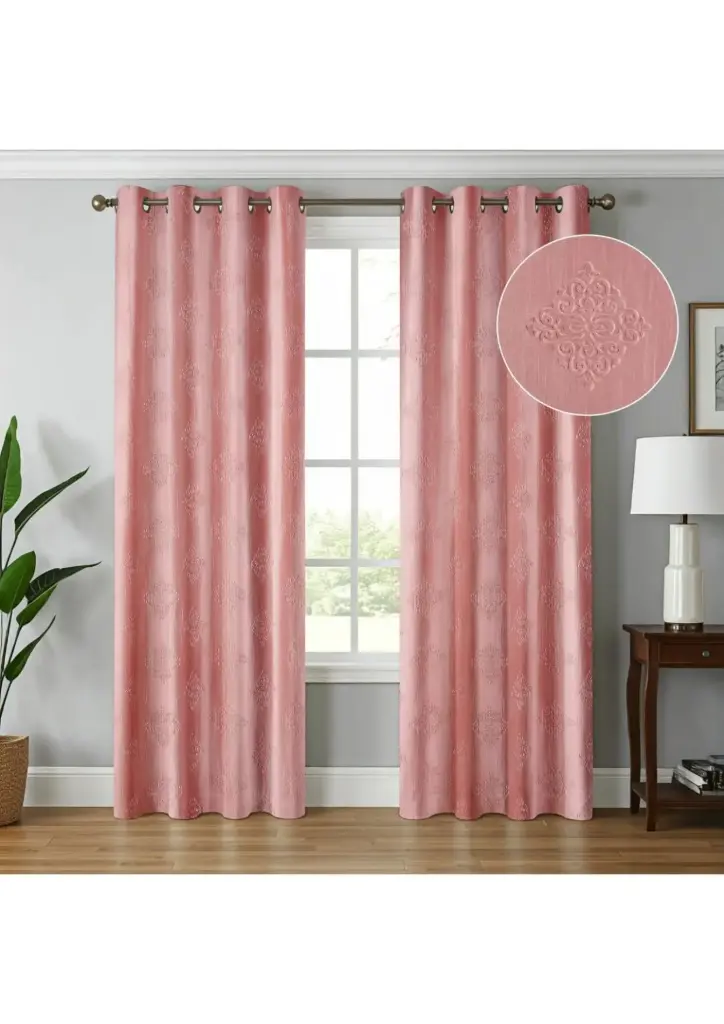 Luxury Heavy Weight Semi-Blackout Eyelet Curtain with Woven Wing/Feather Pattern(Pack of 2) (5 Feet)