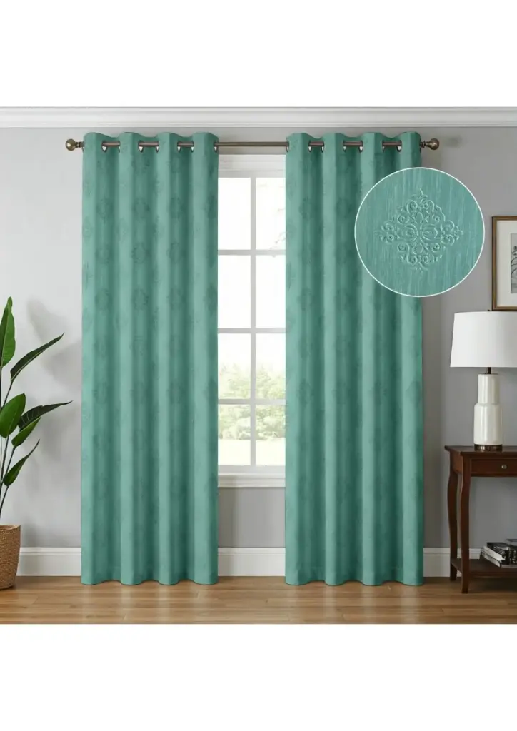 Elegant Solid Cream Heavy Textured Semi-Blackout Eyelet Curtain Panel (Pack of 2) (5 Feet)