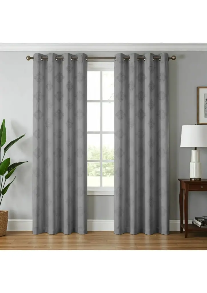 Elegant Solid Muted grey Heavy Textured Semi-Blackout Eyelet Curtain Panel (Pack of 2) (5 Feet)