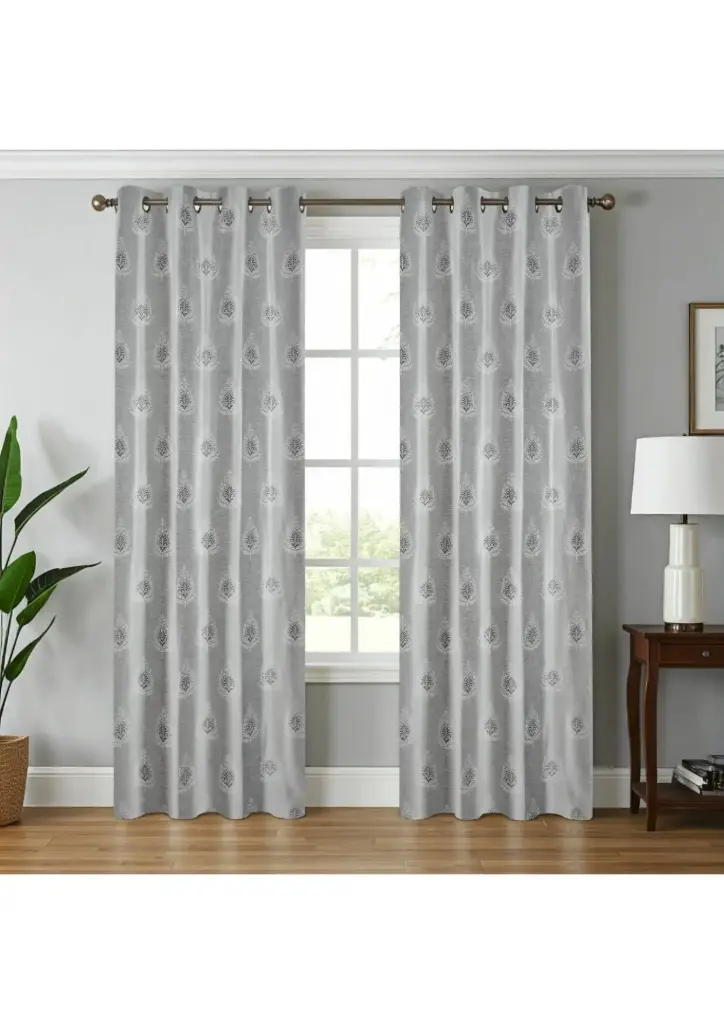 Chic Gray & Silver Damask Grommet Curtains (pack of 2) (5 Feet)