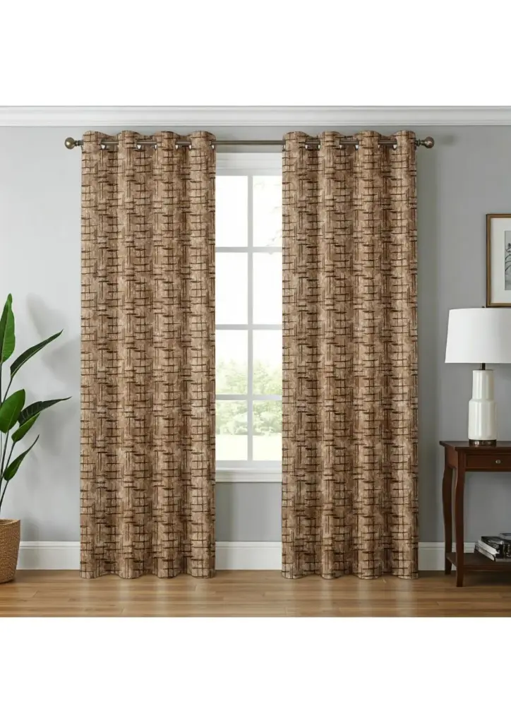 Warm Tan Geometric Basketweave Curtains (Pack of 2) (5 Feet)