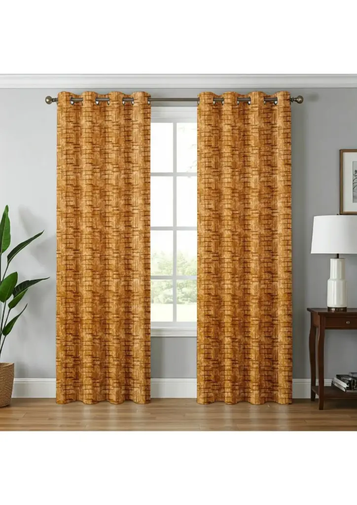 Bold Burnt Orange Basketweave Grommet Curtains(Pack of 2) (5 Feet)