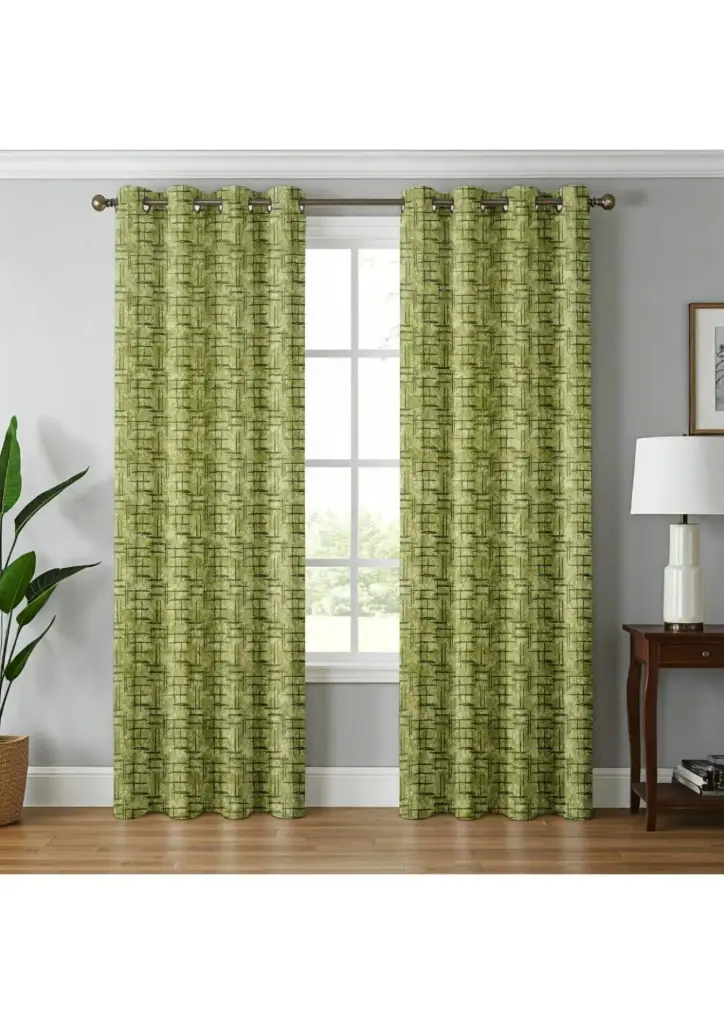 Earthy Olive Green Basketweave Grommet Curtains(Pack of 2) (5 Feet)