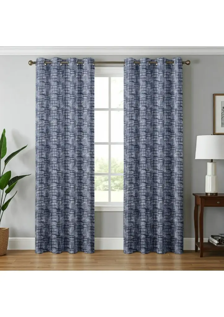 Contemporary Denim Blue Geometric Curtains(Pack of 2) (5 Feet)