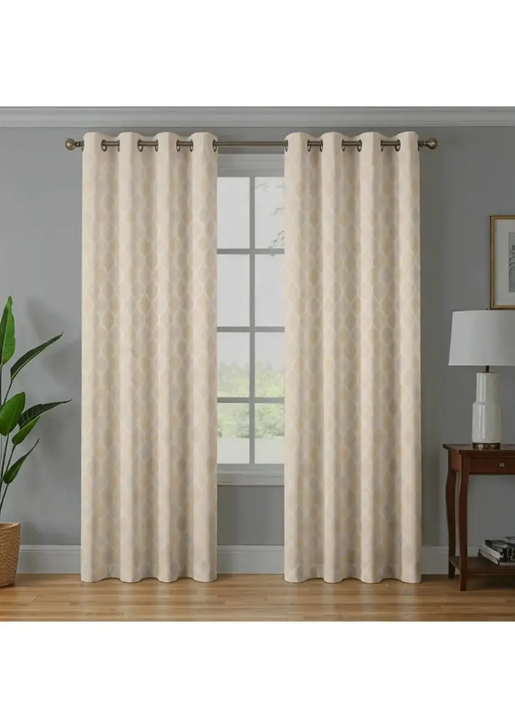 Soft Cream & Gold Ogee Lattice Curtains(Pack of 2 (5 Feet)
