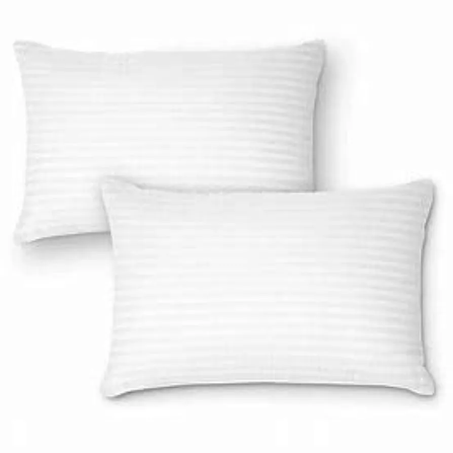 Set of 2 Premium White Sateen Stripe Pillows - 16x24 Inch 