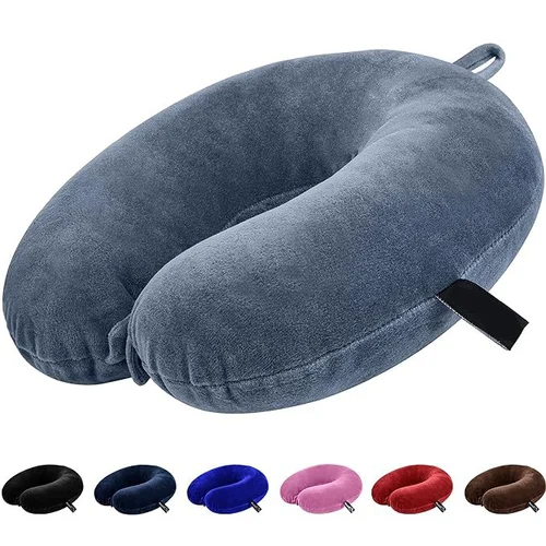 Ergonomic Memory Foam U-Shaped Travel Neck Pillow - Soft Velvet Cover  (Black)