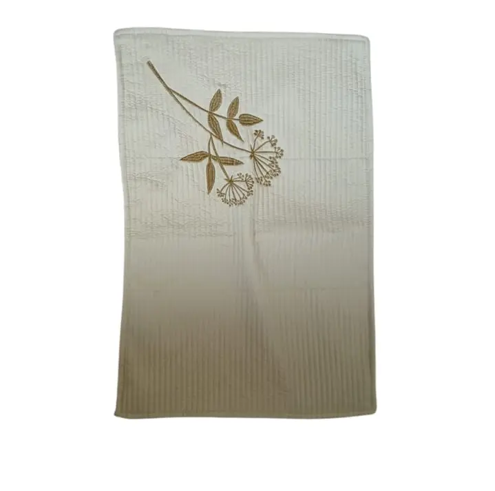 Embroidered Quilted Pillow Cover/Sham with Botanical Design and Vertical Stripes 