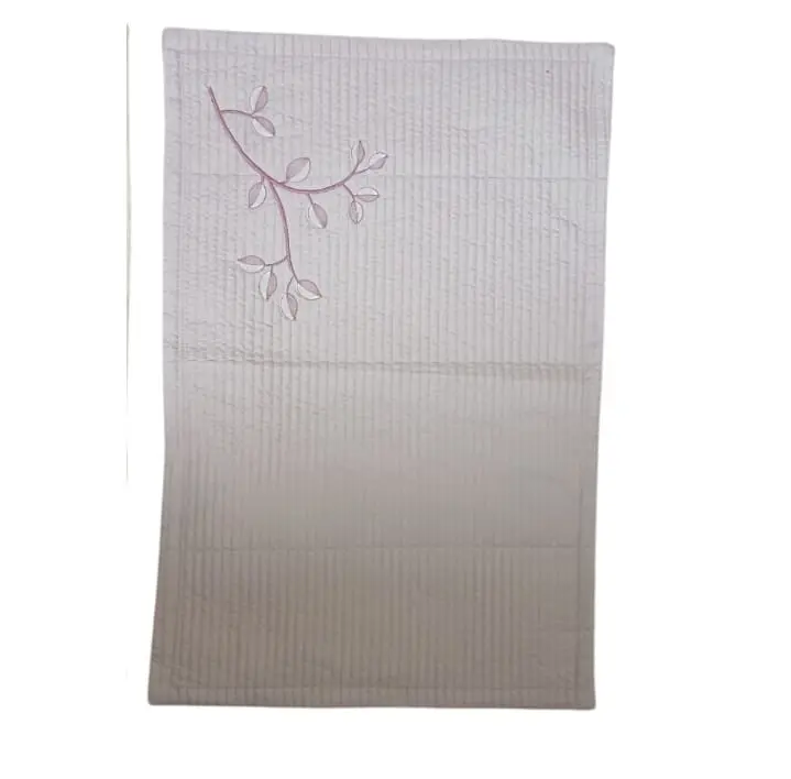 Quilted Pillow Cover/Sham with Pink/Mauve Branch Embroidery and Vertical Stitching 