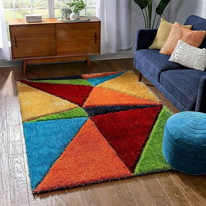 Multicolour Geometric Microfiber Super Soft Shaggy Carpet (2 x 8 ft)