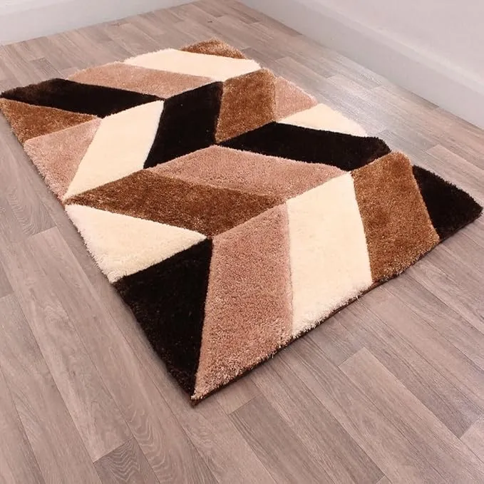 Brown Geometric Microfiber Super Soft Shaggy Carpet (2 x 8 ft)